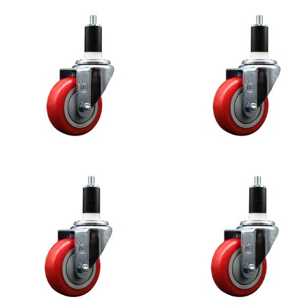 Service Caster 3.5'' SS Red Poly Wheel Swivel 1-3/8'' Expanding Stem Caster Set, 4PK SCC-SSEX20S3514-PPUB-RED-138-4